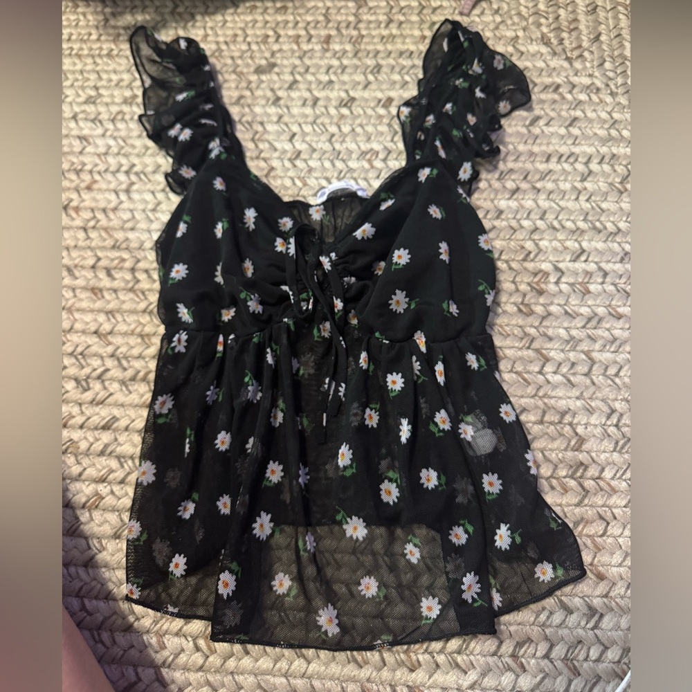 Floral Black Sheer Women's Top